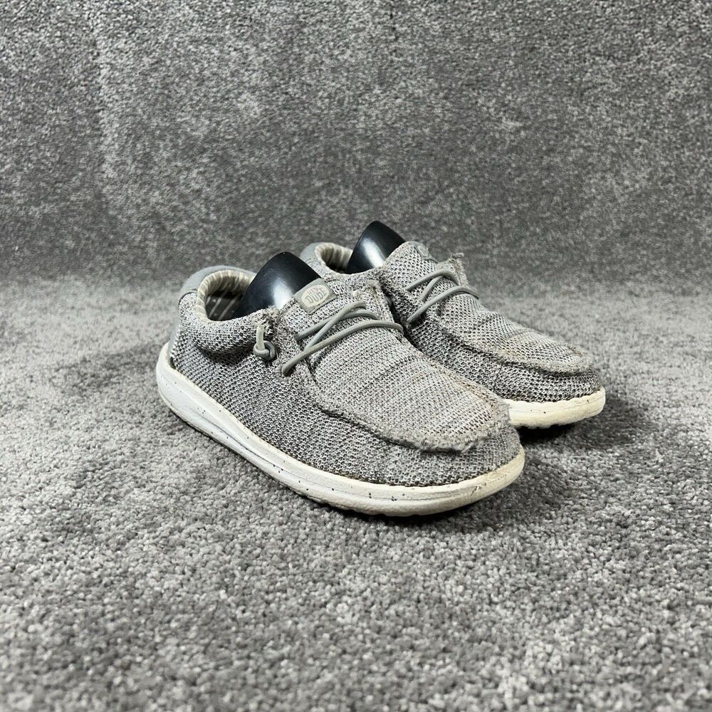 Hey Dude Wally Youth Stretch Kids Size 13 Gray Slip On Comfort Loafer Shoes Used